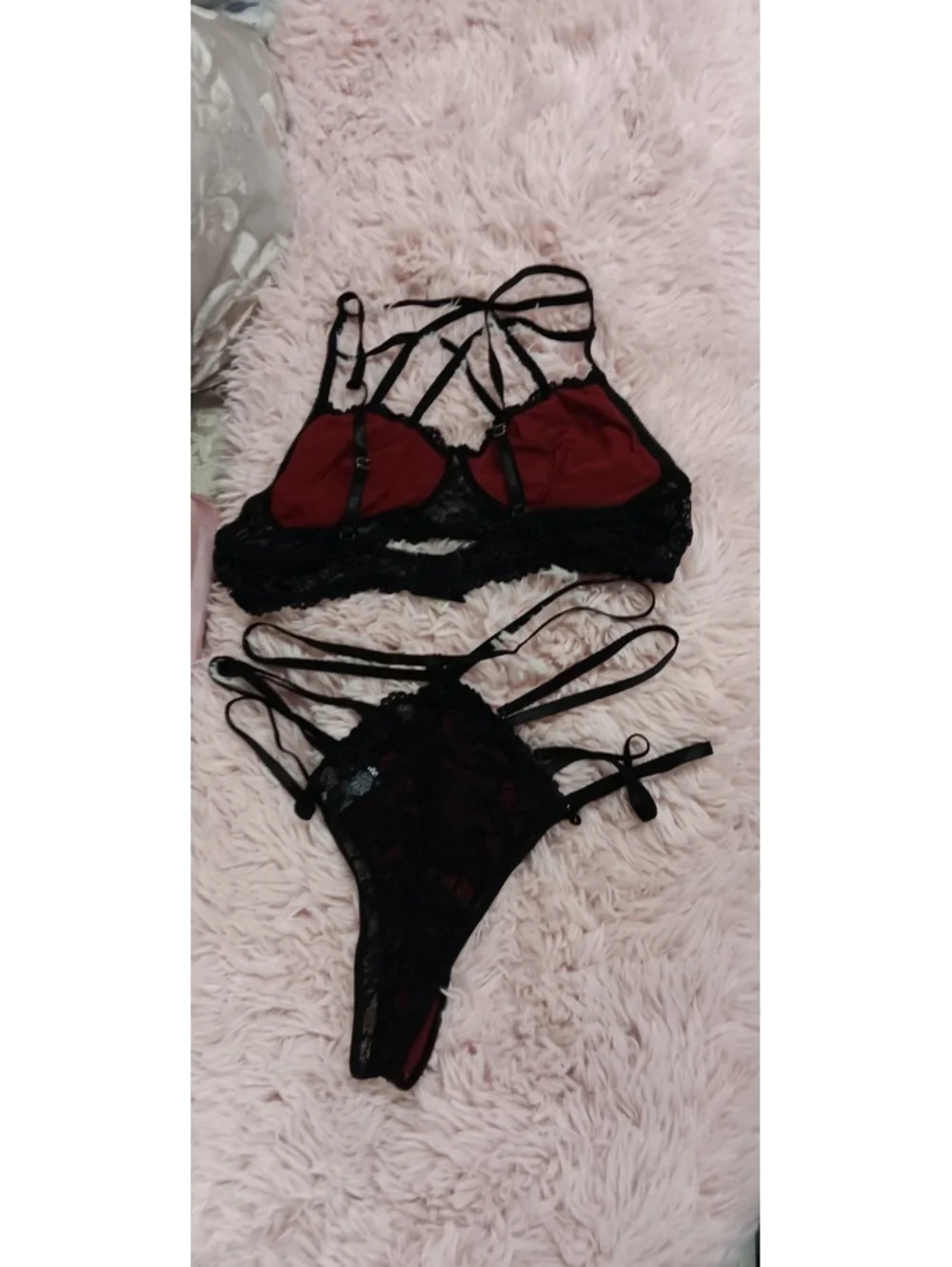 Black & burgundy lace lingerie set